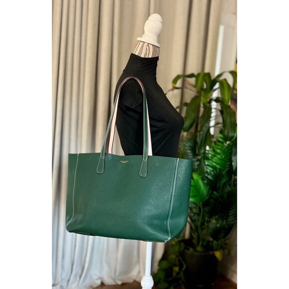 RARE!! AUTHENTIC TORY BURCH KELLY GREEN AND PINK LEATHER PERRY TOTE SHOULDER BAG - Picture 11 of 12